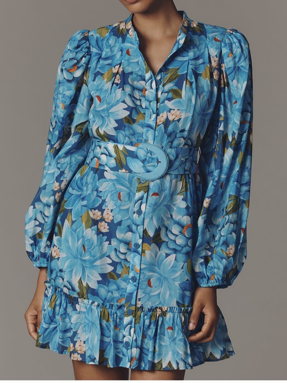 NWT Farm Rio x Anthropologie Blue Floral Belted Mini Dress size S